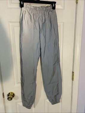Light Gray Women’s Elastic-Waist Pants (Concert/ Rave) XS (FLASH REFLECTIVE)